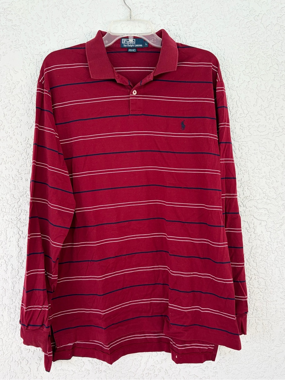 Polo by Ralph Lauren Men's Burgundy Striped Long Sleeve Polo size L